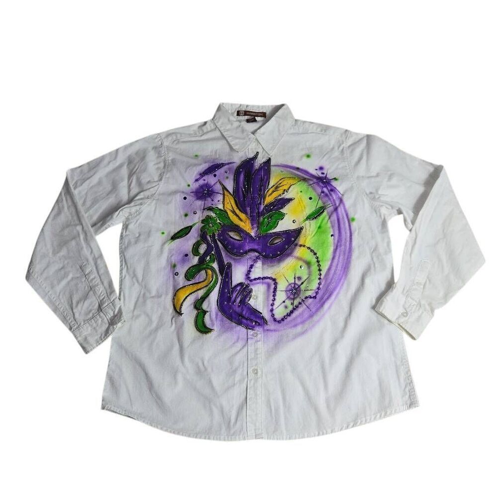 Harriton Mardi Gras buttondown shirt L